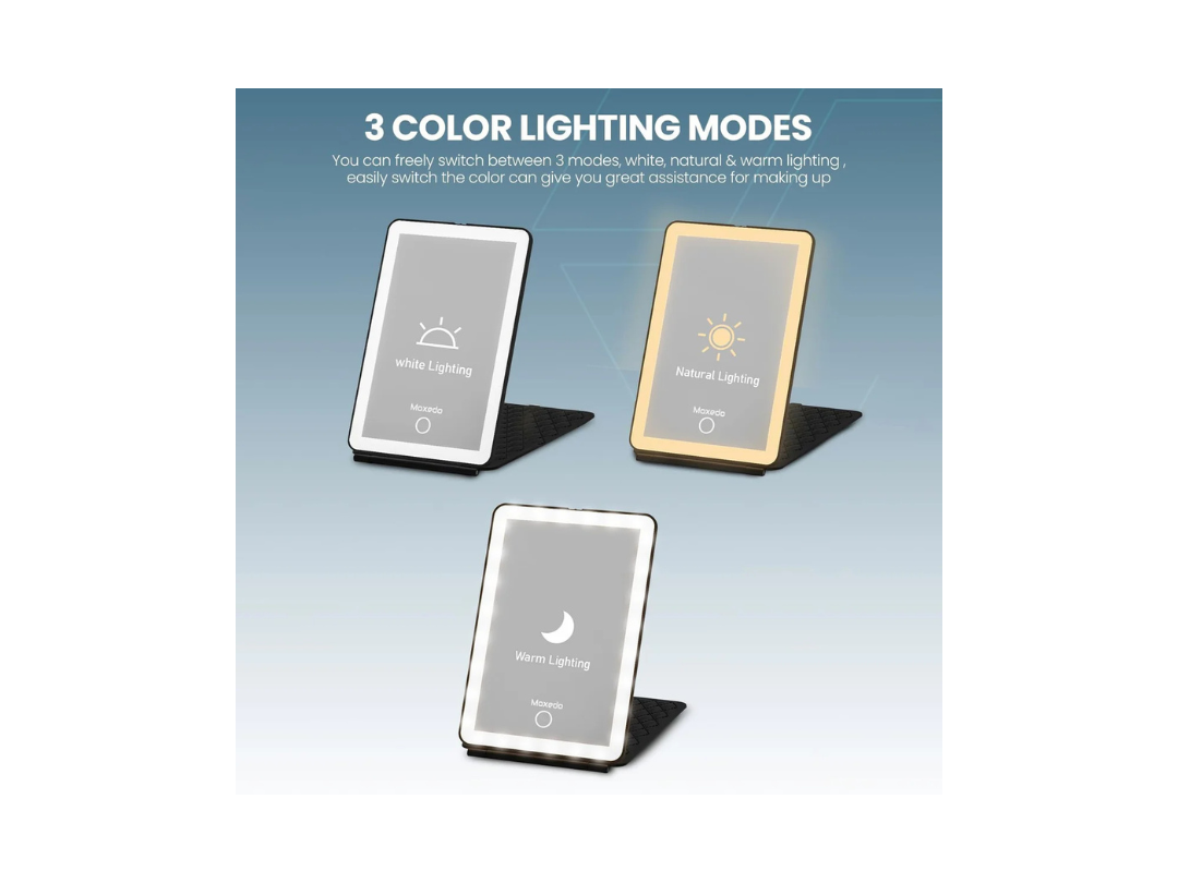 Moxedo Vanity Makeup Mirror, 3 Lighting Modes and Stepless Dimming Moxedo Vanity Makeup Mirror, 3 Lighting Modes and Stepless Dimming